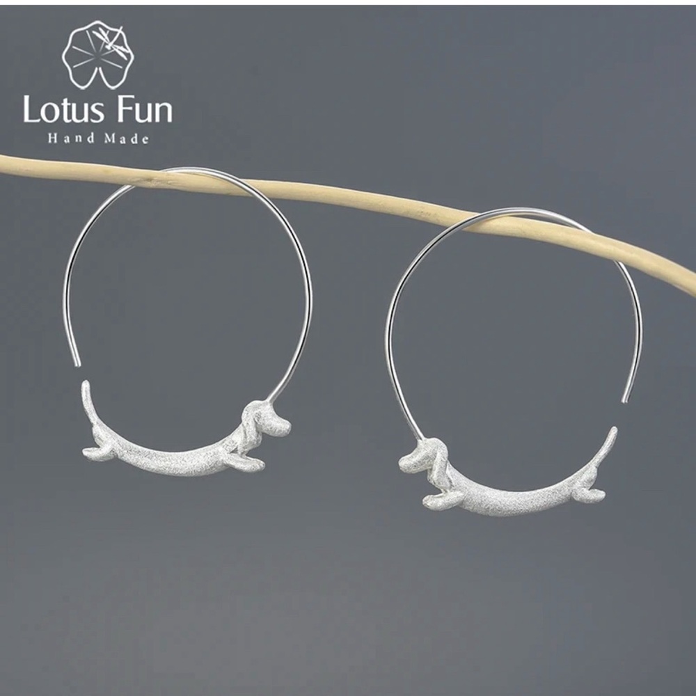 Real 925 Sterling Silver/18k Plated Gold Dachshund Dog Hoop Earrings - Picture 6 of 7